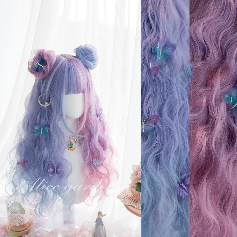 Длинная кудрявая розово-синяя челка HOUYAN с зажимом маленький парик для пучка