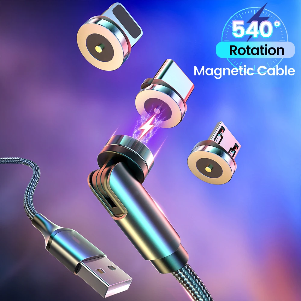 

540 Degree Rotate Magnetic Cable Fast Charging Micro Type C Wire Cord For iPhone Xiaomi Samsung Magnet Charge USB C Phone Cable