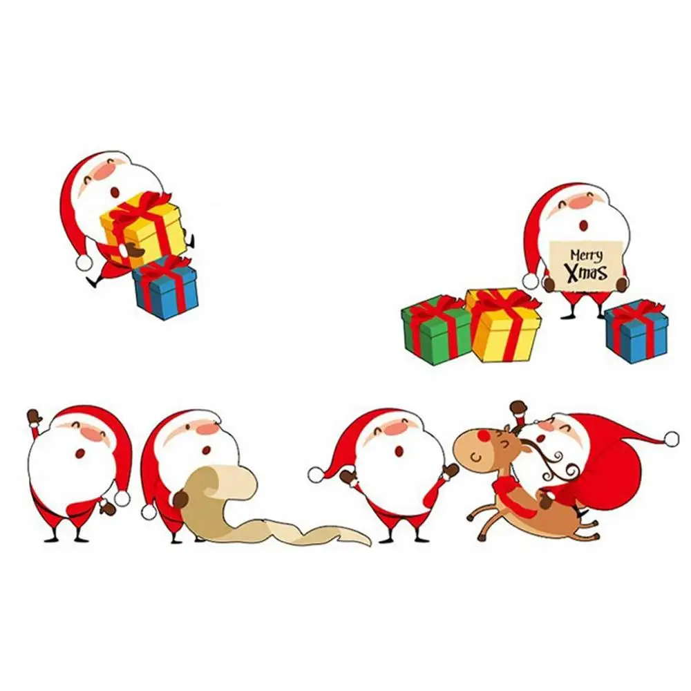 

New Year Merry Christmas Glass Window Home Decor Cartoon Santa Claus Wall Stickers Wallpaper Decals Festive Decoration Sticker