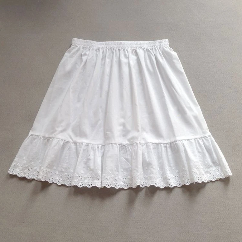 

Mori Women's Pure Cotton Half Length Skirt Lining Summer Dress Embroidery Lace Antistatic Undeskirt Single Layer Liner Petticoat