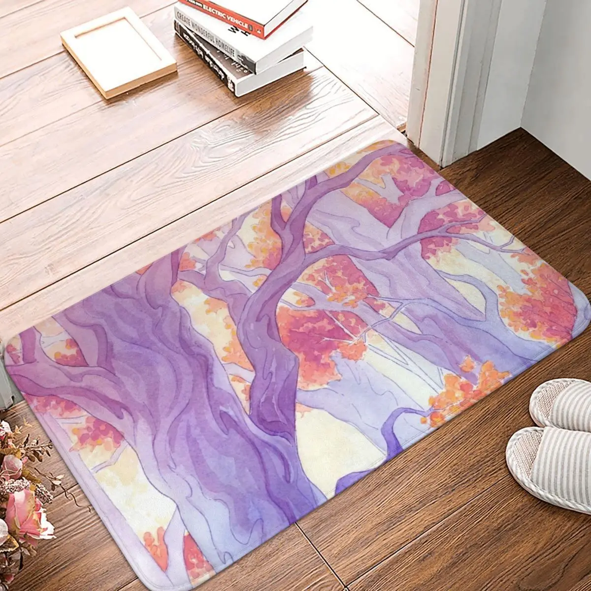 

Длинный пересекающий фиолетовый вариант коврик для ванной Декор дерево Форст 3D ковер Придверный коврик художественный вход гостиная домаш...