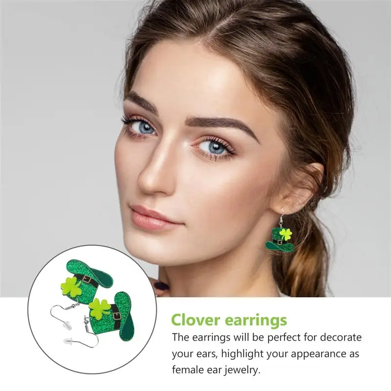 

1 Pair St Patrick Earrings Dangle Earrings Magical Hat Clover Earrings