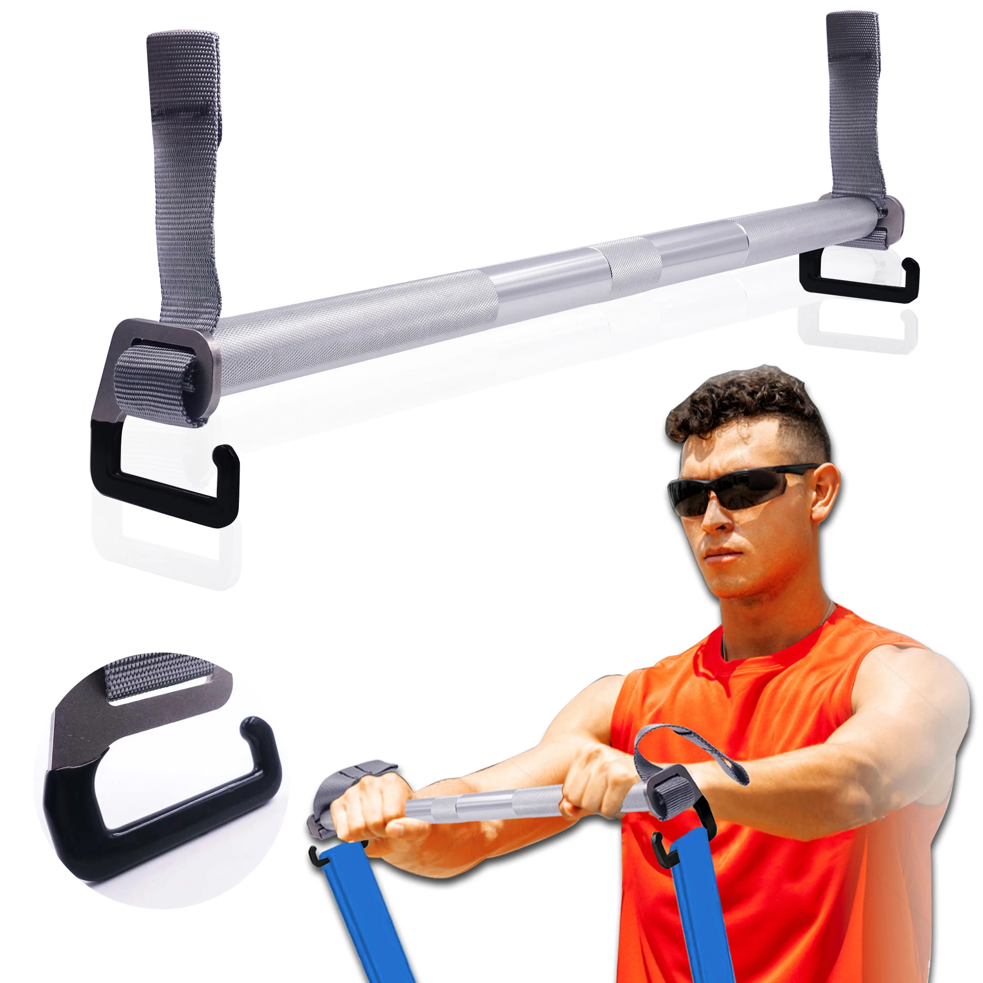 

Adjustable Resistance Band Exercise Bar Large e-Type Hook Metal Bar for Loop Elastic Band Home Gym Workout Fitness Equipment