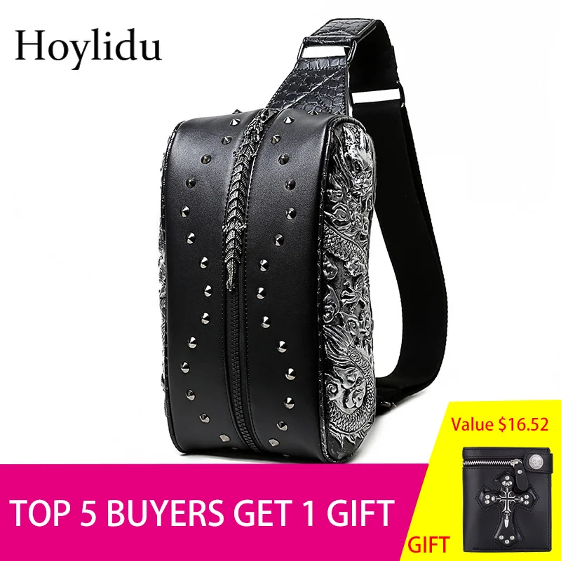

Fashion Gothic Punk Rivet Ch Bag 3D Dragon Pattern Luxury Handbags Women Bags Desinger PU Leather Men Shoulder Bag