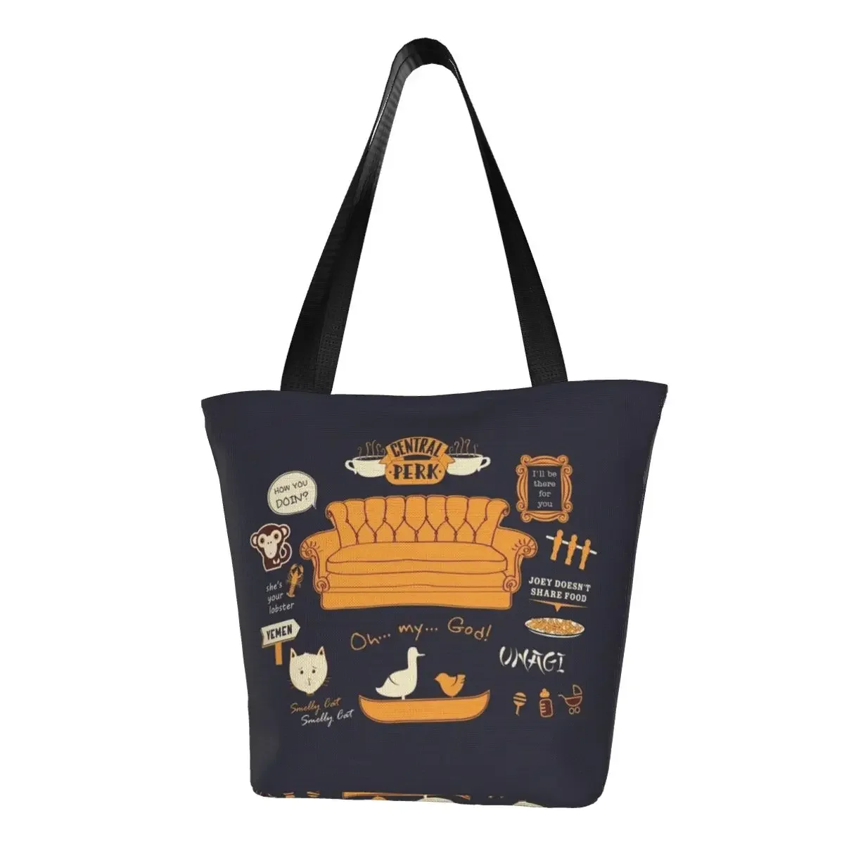 

Friends Grocery Shopping Bags Cute Print Canvas Shopper Tote Shoulder Bags Large Capacity Portable Classic TV Show Handbag