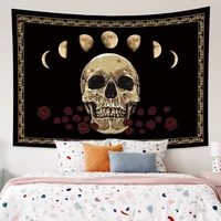 skull tapestry moon rose flowers witchcraft aesthetic wall hanging psychedelic tarot dorm bedroom living room home decor blanket