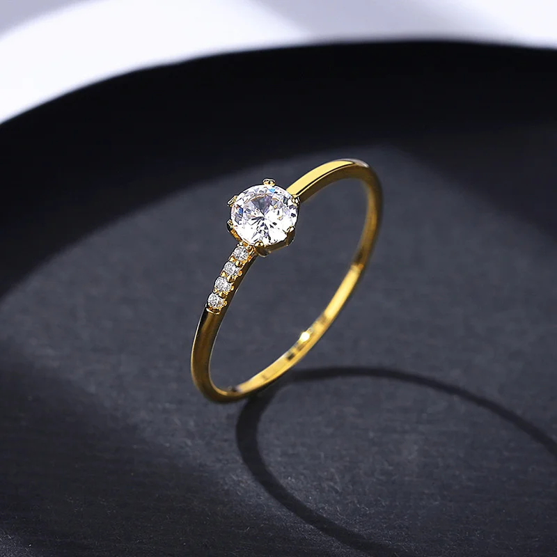 

Korean Design S925 silver Ring Female Micro-inset Zircon Ring Small Smooth Women Ring Gold Fashion Simple Band Hand Fine Jewelry