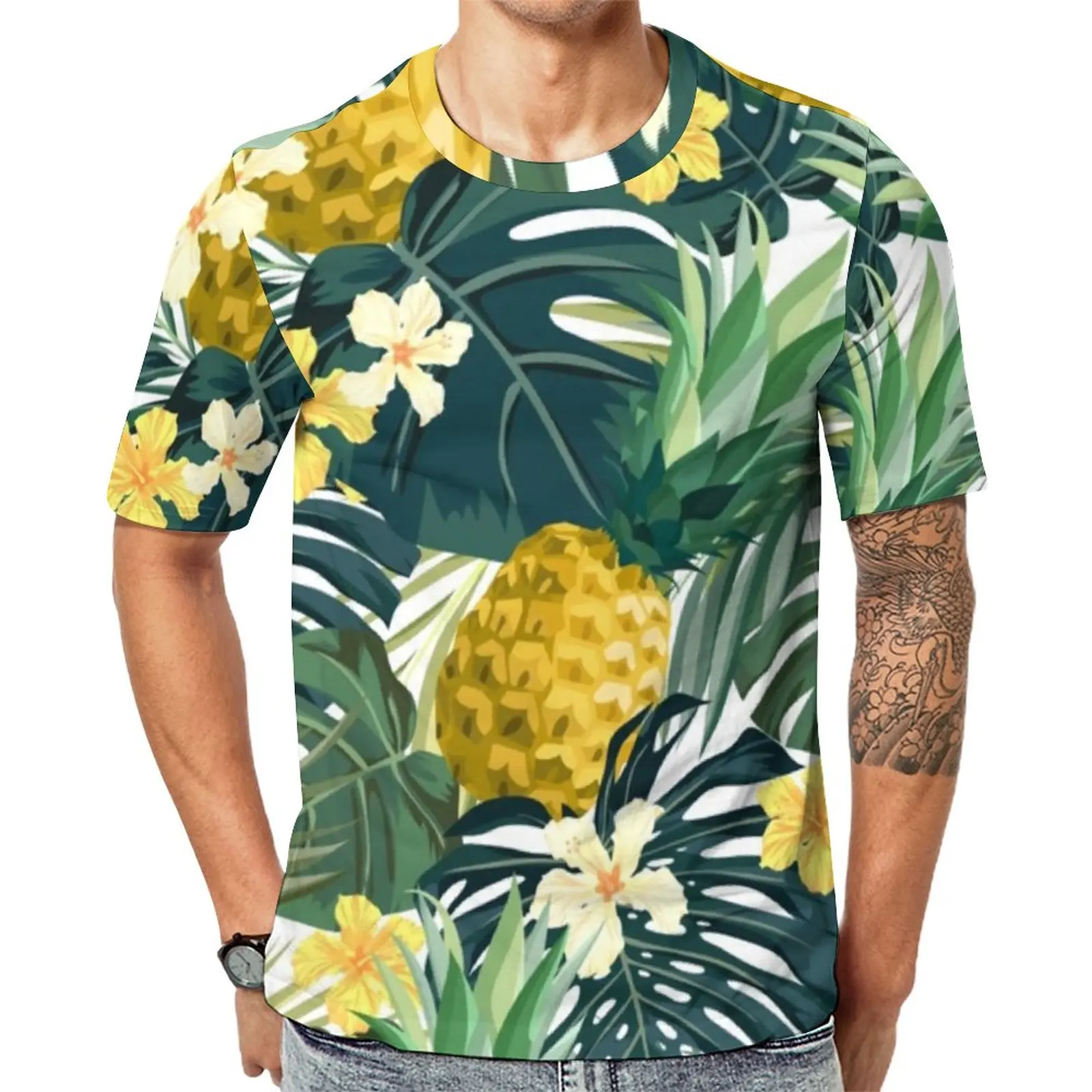 

Футболка с тропическим цветочным принтом, легкие необычные футболки с ананасом, потрясающая футболка, Стильные пляжные футболки с коротким...