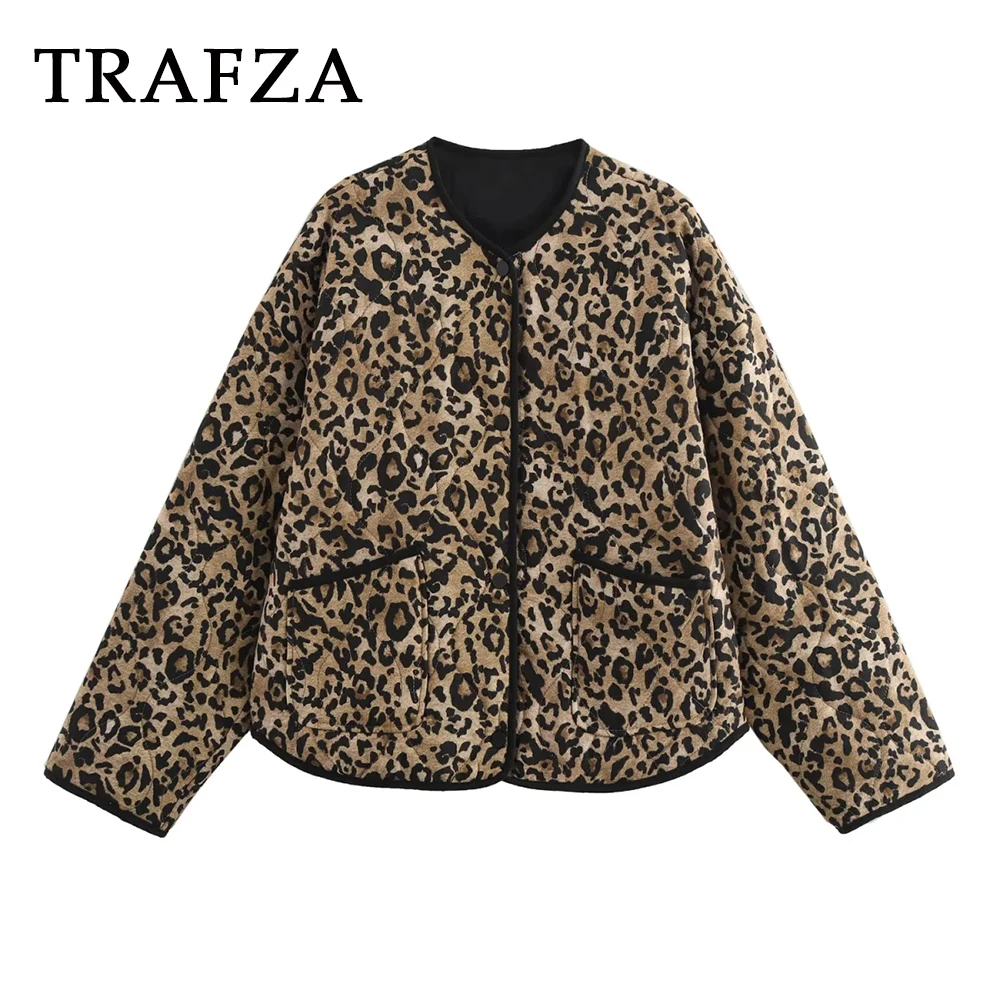Женское осеннее пальто TRAFZA однобортное свободное короткое с принтом животных