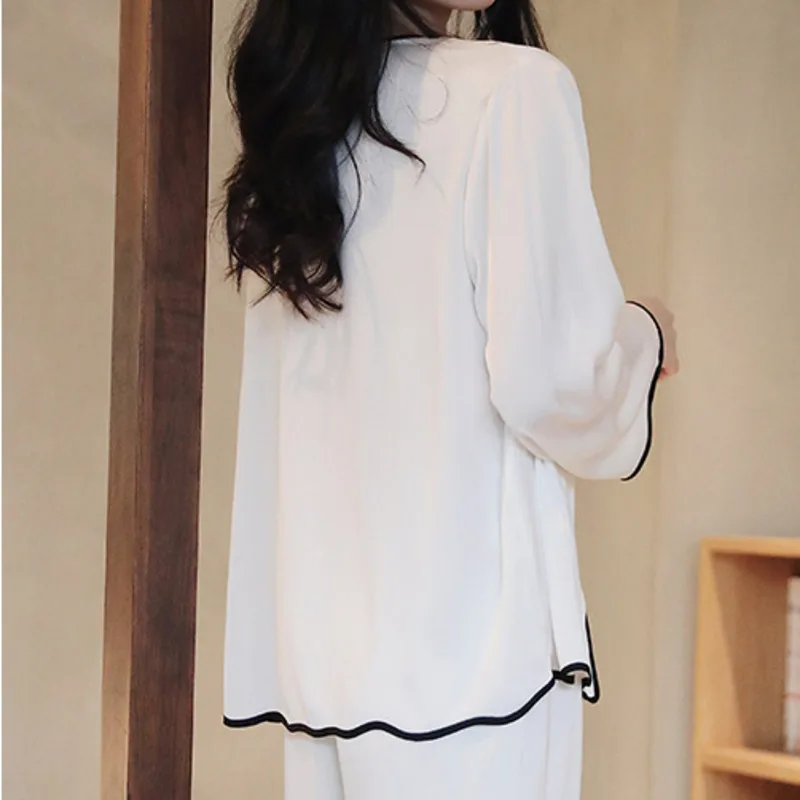 New 2Pcs Women's Satin Pajama Set With Pants Silk V Collar Luxury Ladies Home Clothes Pijama Suit For Women Sleepwear Nightwear