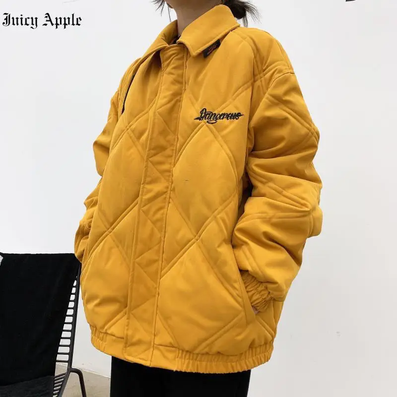 Woman Fashion Jackets For Women 2022 Rhomboid Pattern Warm Thick Streetwear Loose Zippers Pockets Casual Coats Female Clothing