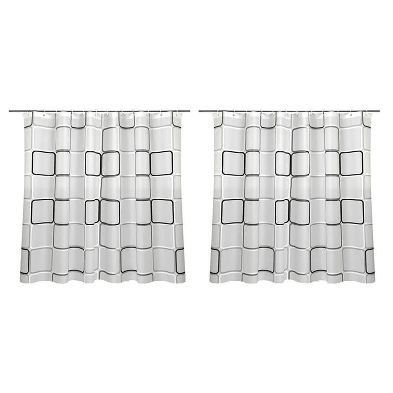 

2X Waterproof Shower Curtain With 24 Hooks For Bathroom Toilet