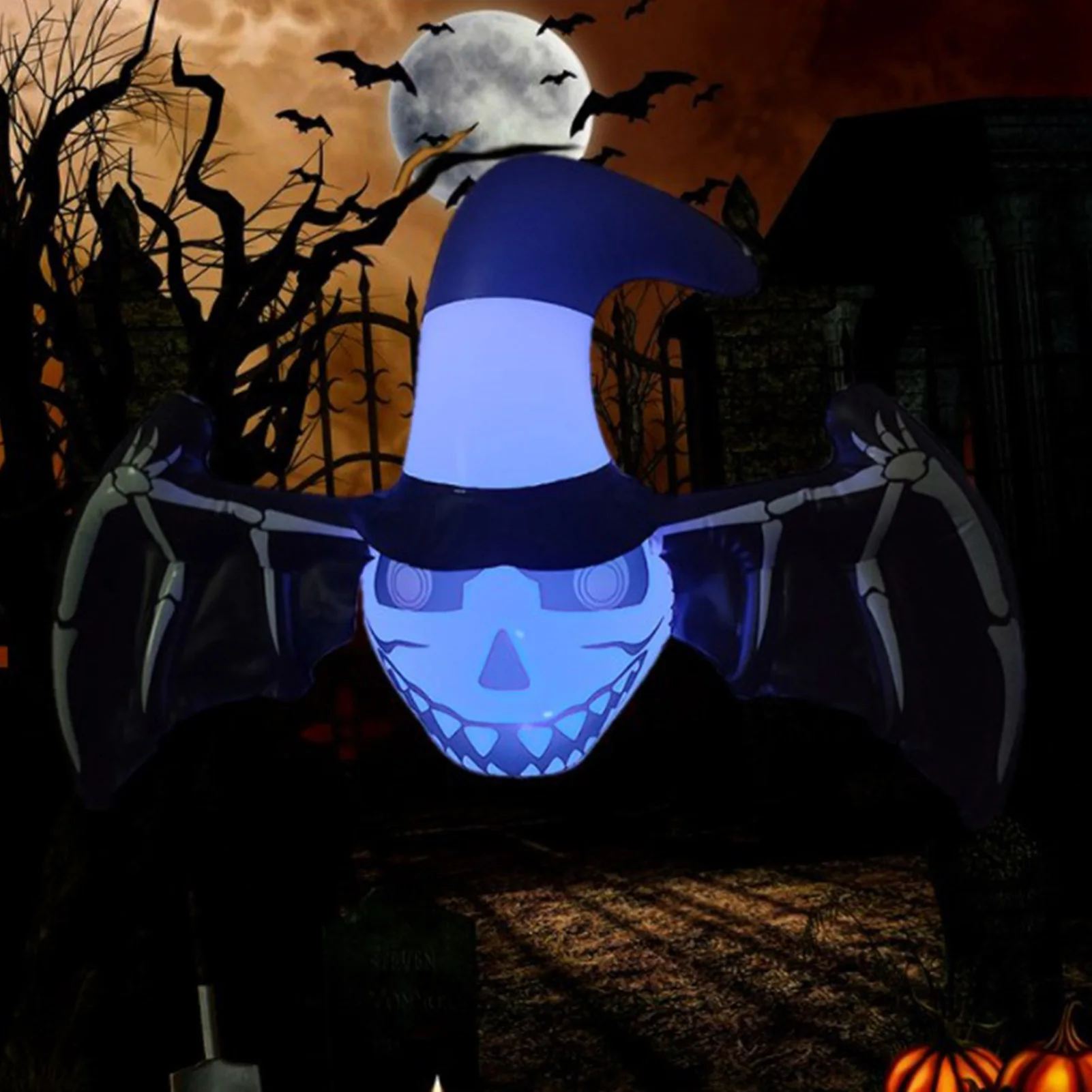 

Хэллоуин надувной ужас летучая мышь Светящийся синий цвет с огромными черными крыльями для хэллоуивечерние НКИ открытый сад газон двор