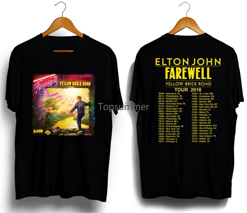 Elton John Tour Farewell Yellow Brick Road T-Shirt Black Tee All Size