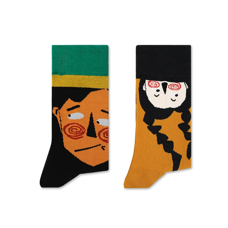 Famous painting European and American style in the tube men and women tide brand ins cartoon cotton socks