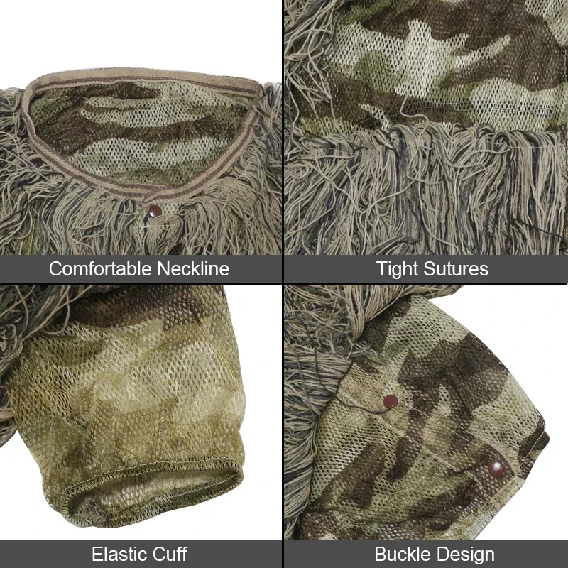 Фото 3D маскировочные костюмы Ghillie Yowie снайпская куртка, брюки, повязка на голову, охотничья одежда, камуфляж для пустыни, мужские охотничьи костюмы, игра для косплея №4