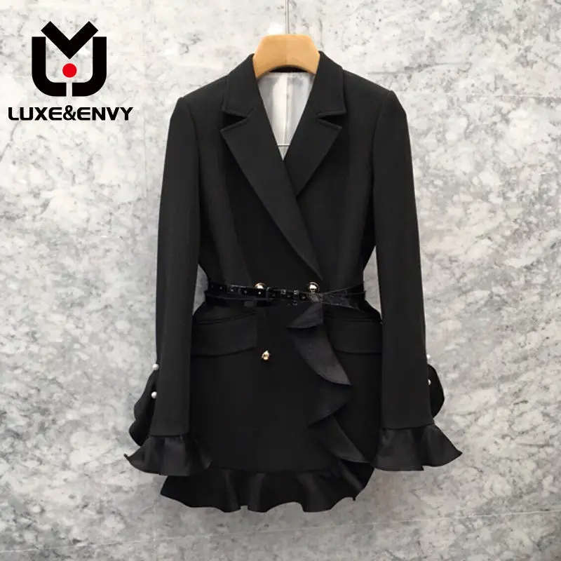 

Роскошный костюм люкс & ENVY в Корейском стиле, с оборками по краям, жемчужинами и яркой пряжкой, маленький костюм, роскошный двубортный, осень 2023