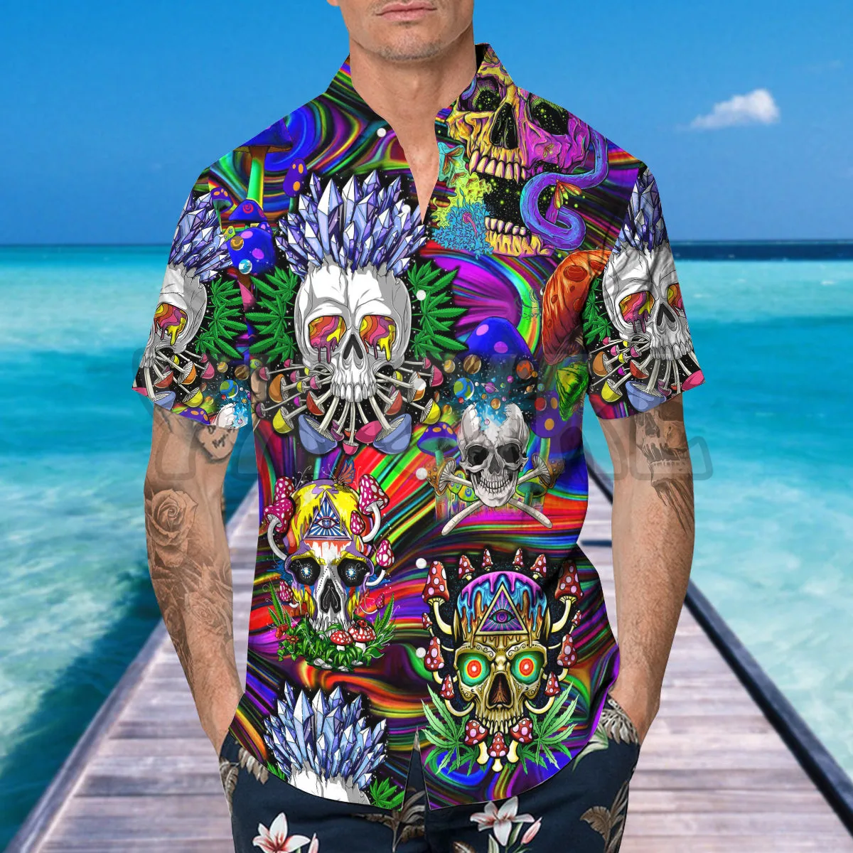 Fancy Rock Skull 3D All Over Printed Hawaiian Shirt Men's For Women's Harajuku Casual Shirt Unisex
