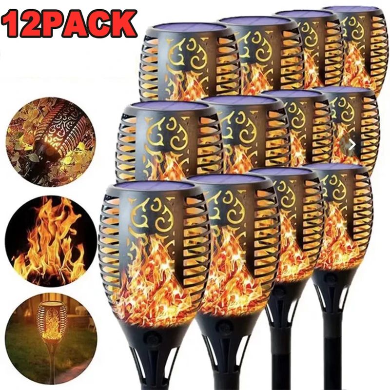 

1/2/4/6/8/10/12Pcs Solar Flame Torch Light Flickering Light Waterproof Garden Decoration Outdoor Lawn Path Yard Patio Floor Lamp