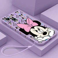 cute cartoon mickey minne for apple iphone 13 12 11 pro max mini xs xr x 8 7 6s 6 plus liquid left rope phone case capa cover