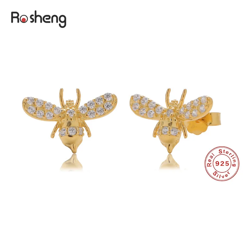 

S925 Sterling Silver Bee Diamond Stud Earrings 18k Gold Plated Korean Fresh Personality Fine Jewelry Gifts for Women Female