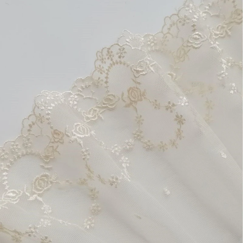 

14Yards Lingerie Accessories Women Mesh Fabric Rose Flowers Exquisite Floral Embroidery Lace Trim for Bra