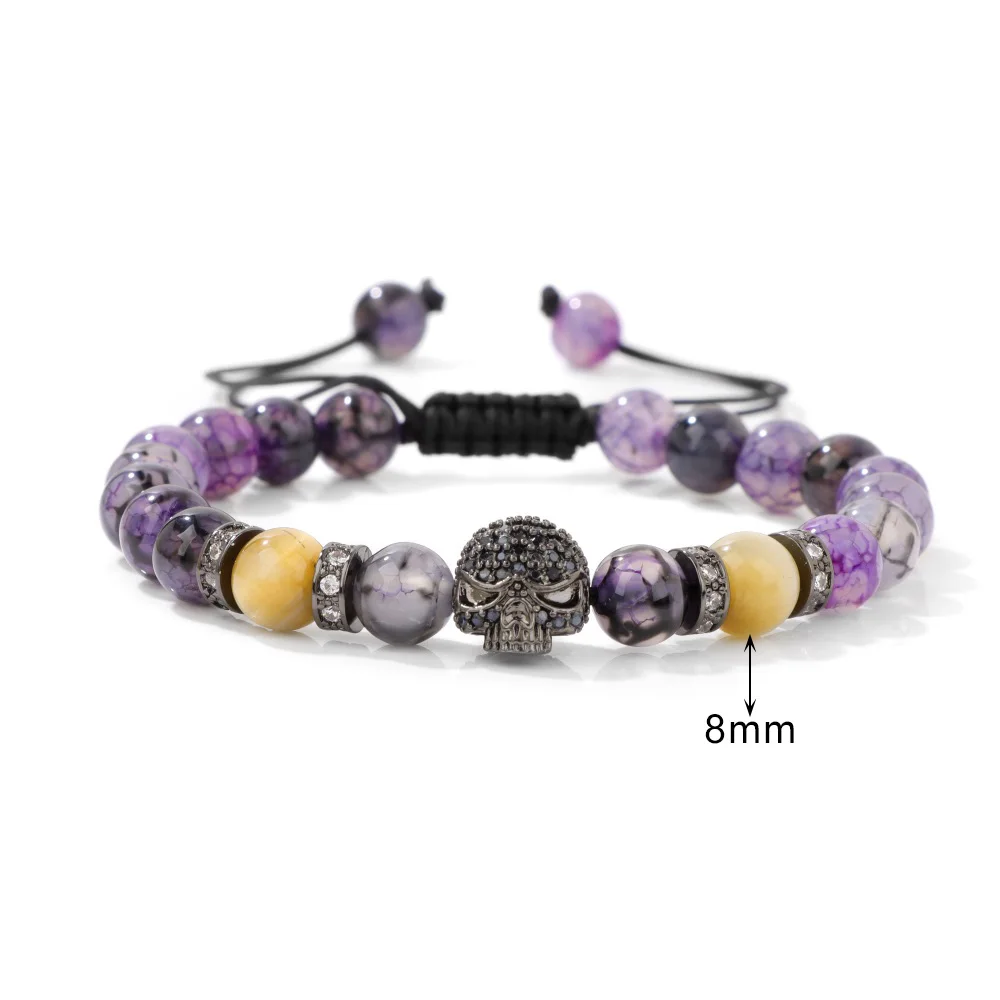 Винтажный браслет с бусинами из гематита в виде черепа для мужчин ручной работы