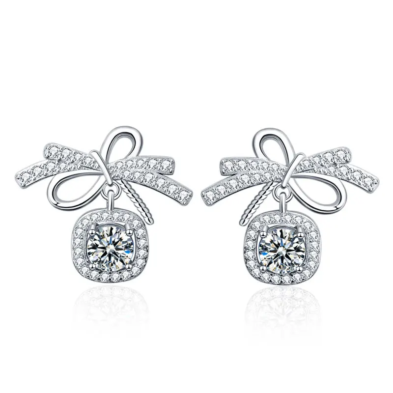 

Queenme Moissanite Earrings For Women Lab Diamond White Gold Plated 925 Sterling Silver Stud Butterfly Bow Earring Fine Jewelry