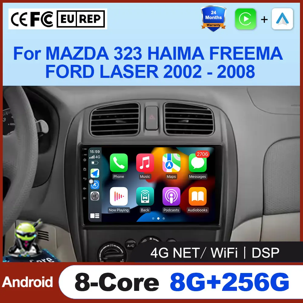 Фото Android 16 Авто беспроводной Carplay для MAZDA 323 HAIMA FREEMA FORD LASER 2002-2008 Автомобильный радиоприемник GPS Navi стерео 4G LTE WIFI Tool №1