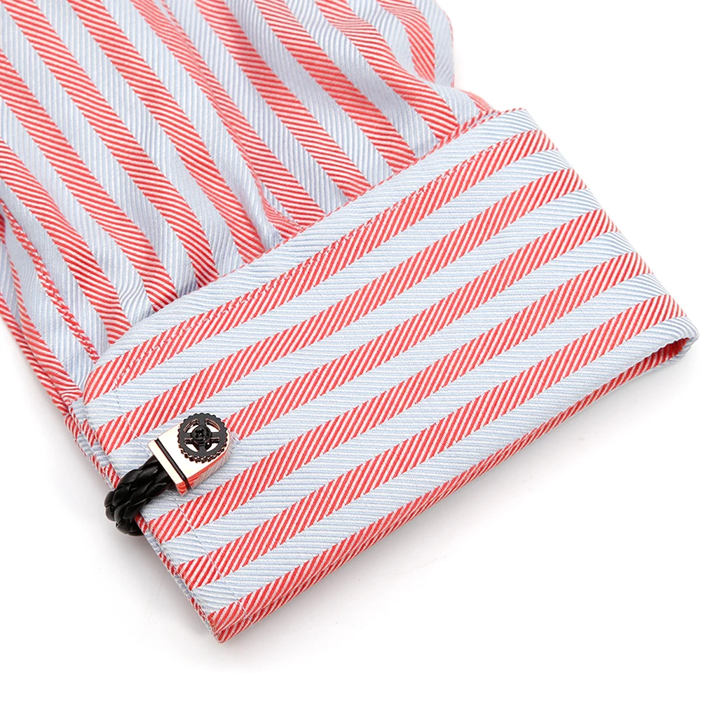 Cufflinks for Men TOMYE XK22S049 Luxury Black Leather Gold Formal Business Casual Dress Shirt Buttons Wedding Gift Cuff Links