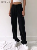 2022 fashion straight suit women pants high waist casual office lady pants full length wide leg loose female black mom trousers