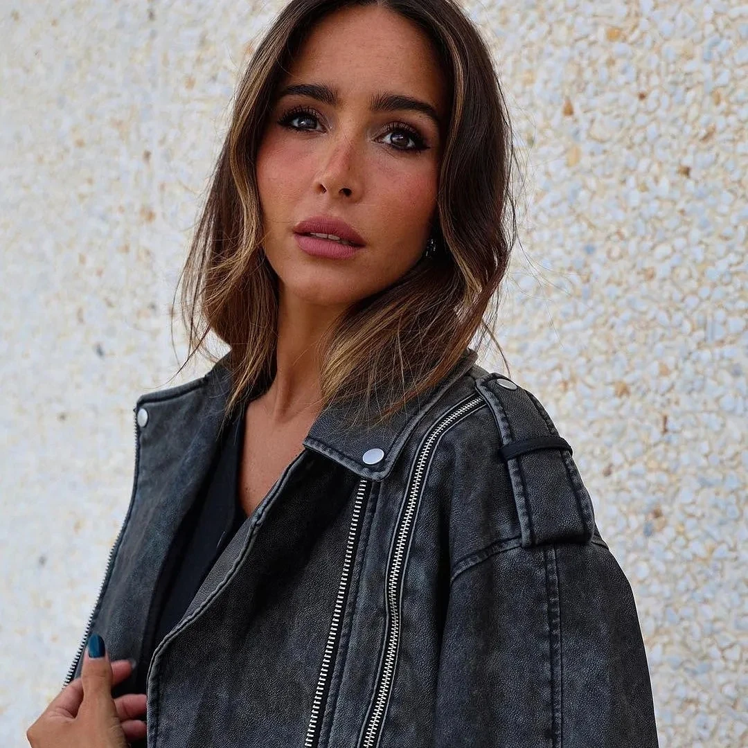 Женская короткая куртка из искусственной кожи пальто с отложным воротником и