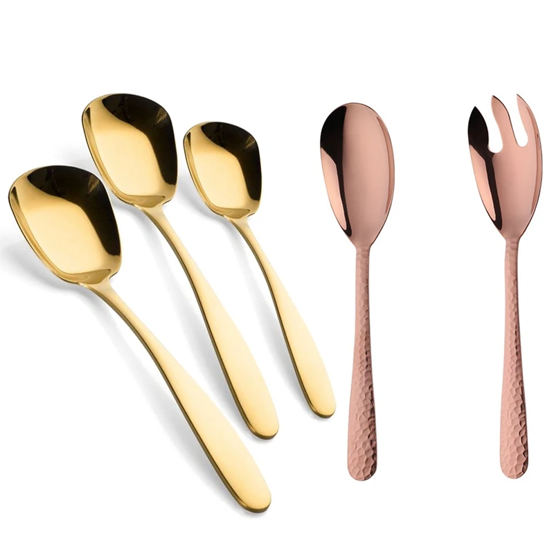 

Big Salad Serving Spoon Fork Set Rose Gold With 3 Pcs/Set Stainless Steel Flat Spoons