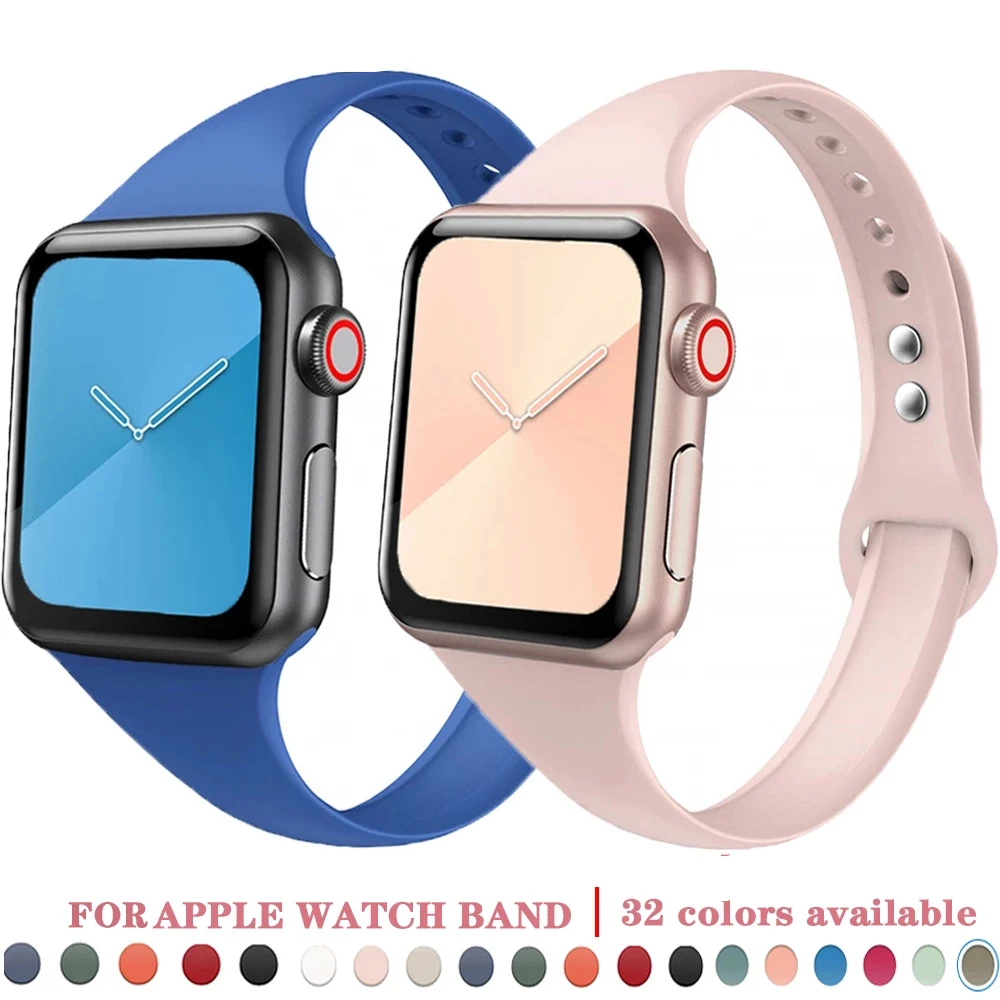 

Slim Band for Apple watch strap 40mm 42mm 38mm 44mm Silicone wrsitband smartwatch correa bracelet iWatch 7 6 4 3 se 5 45mm 41mm