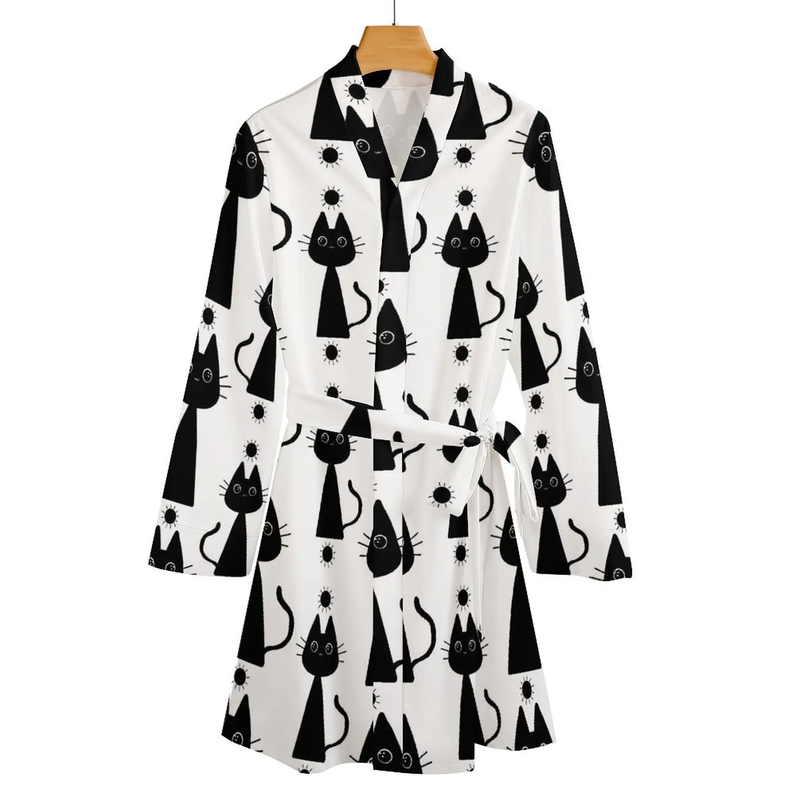 Пижама в виде черного волшебного кота с солнечными мотивами халат V-образным