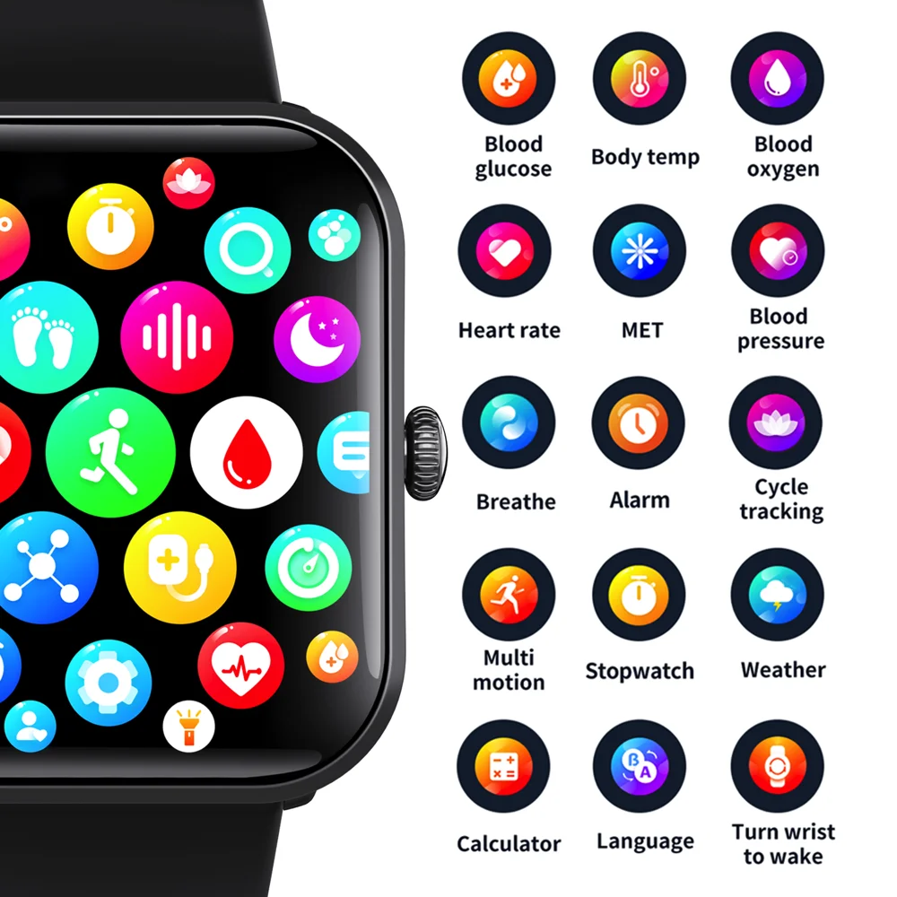 Фото SOS Смарт-часы для женщин и мужчин BT Call Smartwatch Фитнес-монитор Водонепроницаемый 108+ Спортивный режим Красный кислород в крови Мониторинг здоровья Met №3