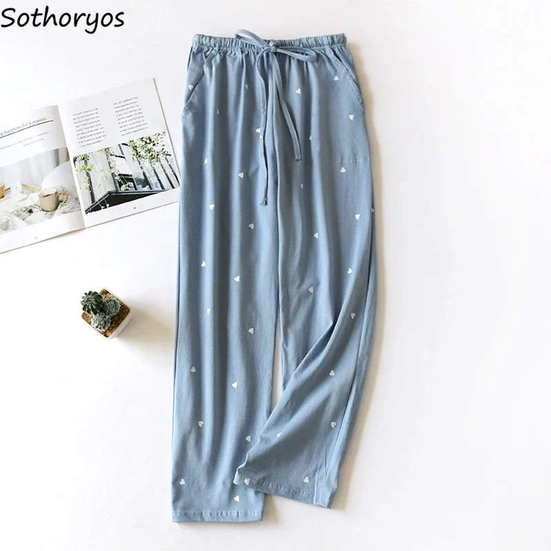 

Женские хлопковые свободные брюки в горошек, простые дышащие пижамные штаны с широкими штанинами для отдыха и студентов, уличная одежда для весны