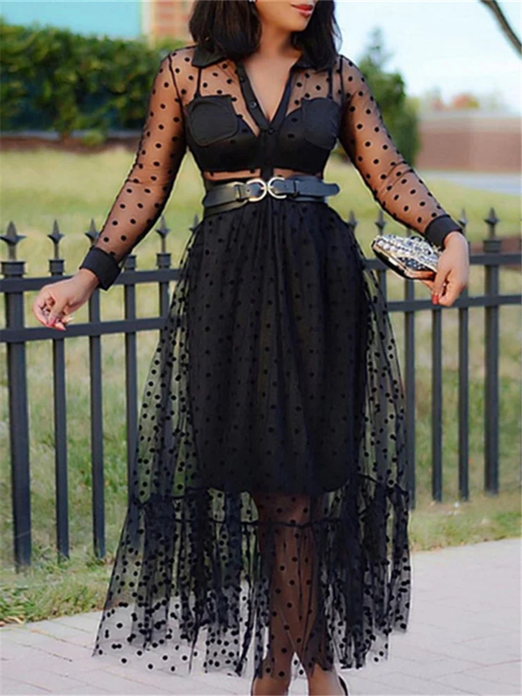 Соблазнительное прозрачное черное платье из тюля комплект двух предметов