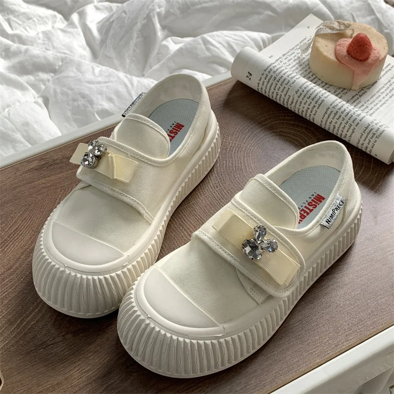 Canvas Shoes for Womens 2023 New Round Toe Platform Sneaker Design Board Shoes Ladies Casual Loafers Fashion Cookie Shoes