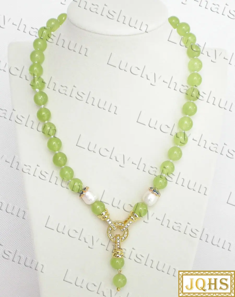 

Natural 44cm 10mm Round Light Green Jade White Pearls Beads Pendant Necklace Mother's Day GIFT C629 Necklaces Jewelry