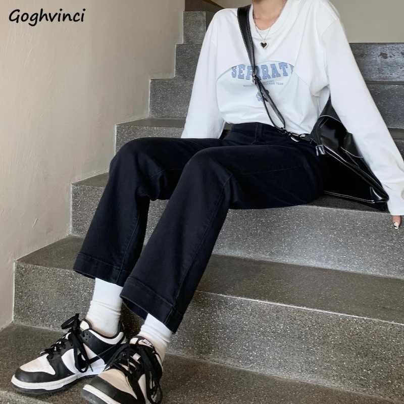 

Straight Jeans Women Simple Basic All-match New Design Summer Korean Fashion Casual Trendy College Pockets Hot Sale Ins Штаны