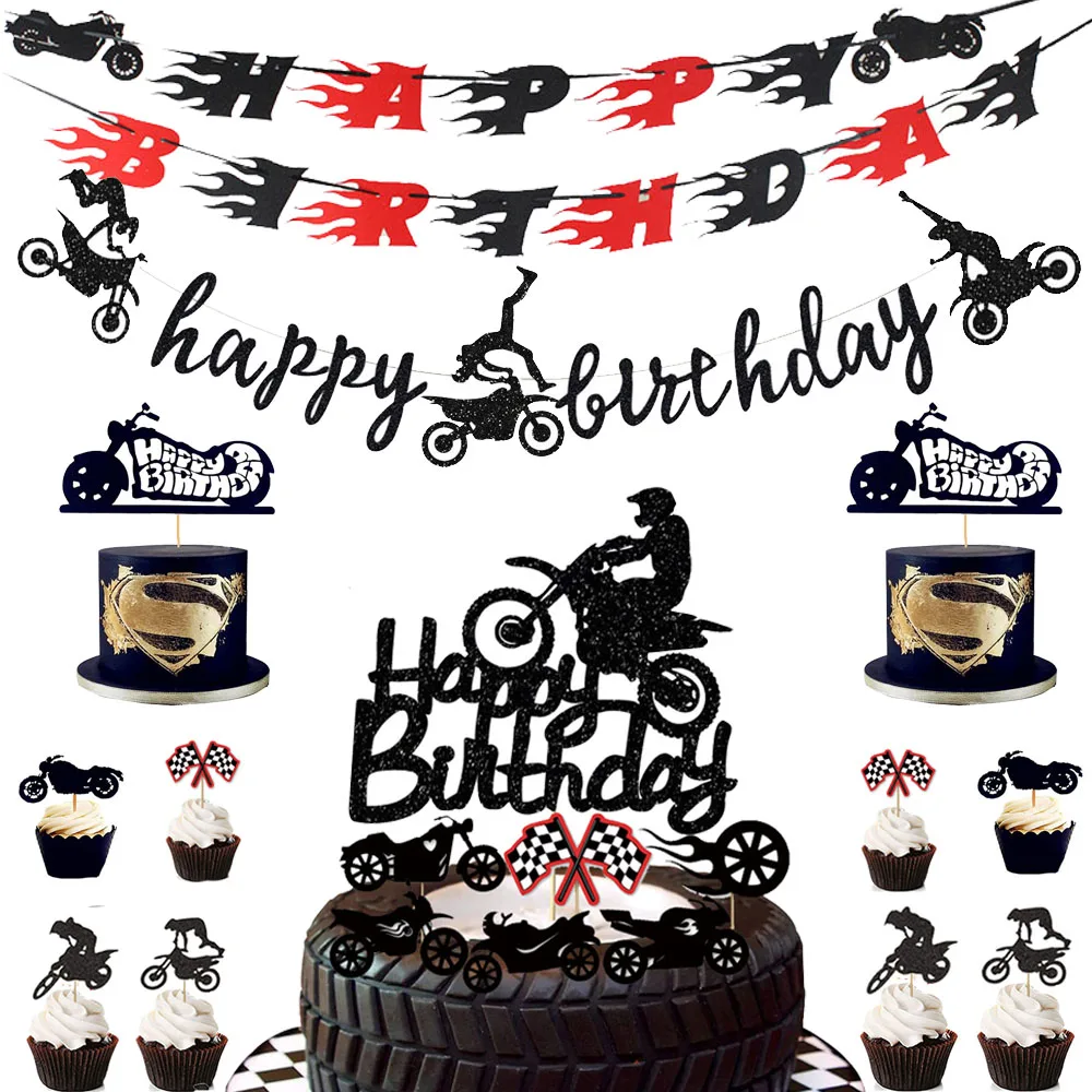 Motorcycle Banner Cake Decor For Man's Or Boy's Birthday Par