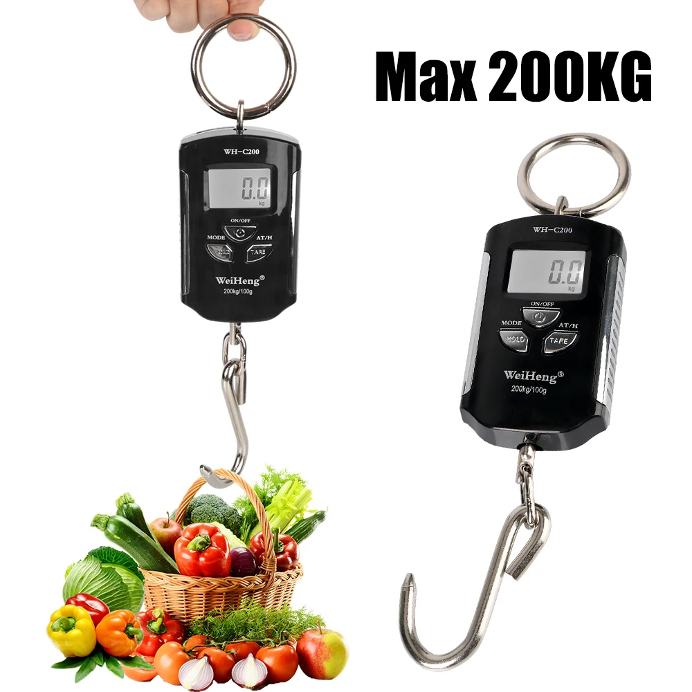 

Portable Weight 200kg/100g Hanging Hook Scales Crane Scale Heavy Duty Fishing Travel Electronic Weighing Scale Backlight