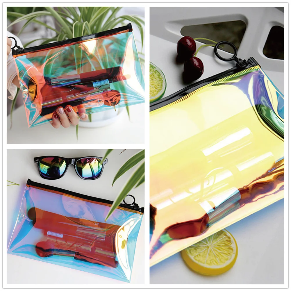 

PVC Toiletry Makeup Bag Laser Color Transparent Female Girls Waterproof Zipper Make Up Beauty Case Stationery Cosmetic Bag Case