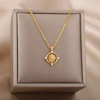 vintage zircon compass pendant necklaces for women stainless steel plated geometric charm necklace wedding couple jewelry