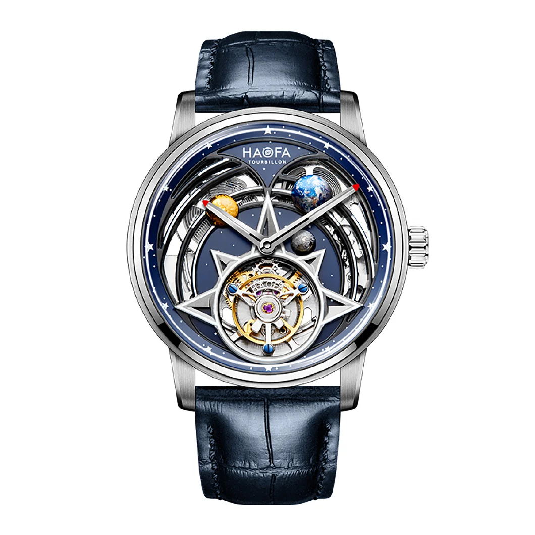 

Haofa Flying Tourbillon for Men Sci-fi Luminous Universe Interstellar Automatic Mechanical Double Spring Drives Mens Watch 2268
