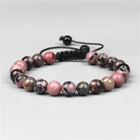 fashion braided bracelet natural stone rhodochrosite beads bracelet adjustable for women men couples friendship bracelet jewelry