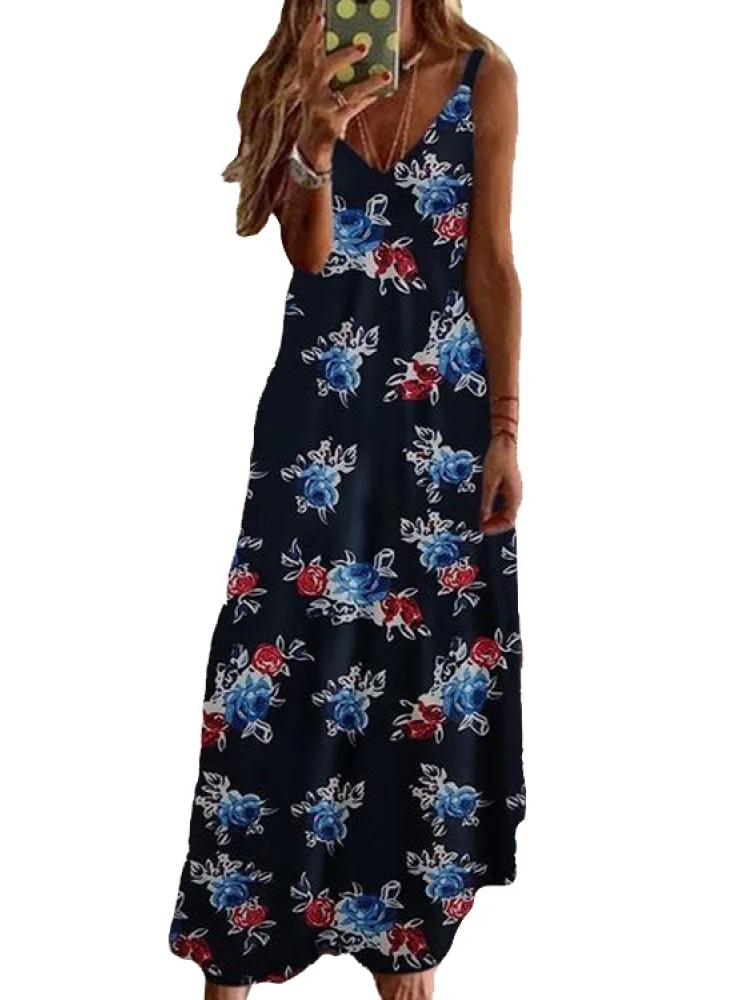 Летнее женское винтажное Повседневное платье макси на бретельках богемное