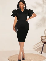 women sexy black dress elegant birthday outfits v neck bodycon knee length dresses night club female robes office ladies 2021