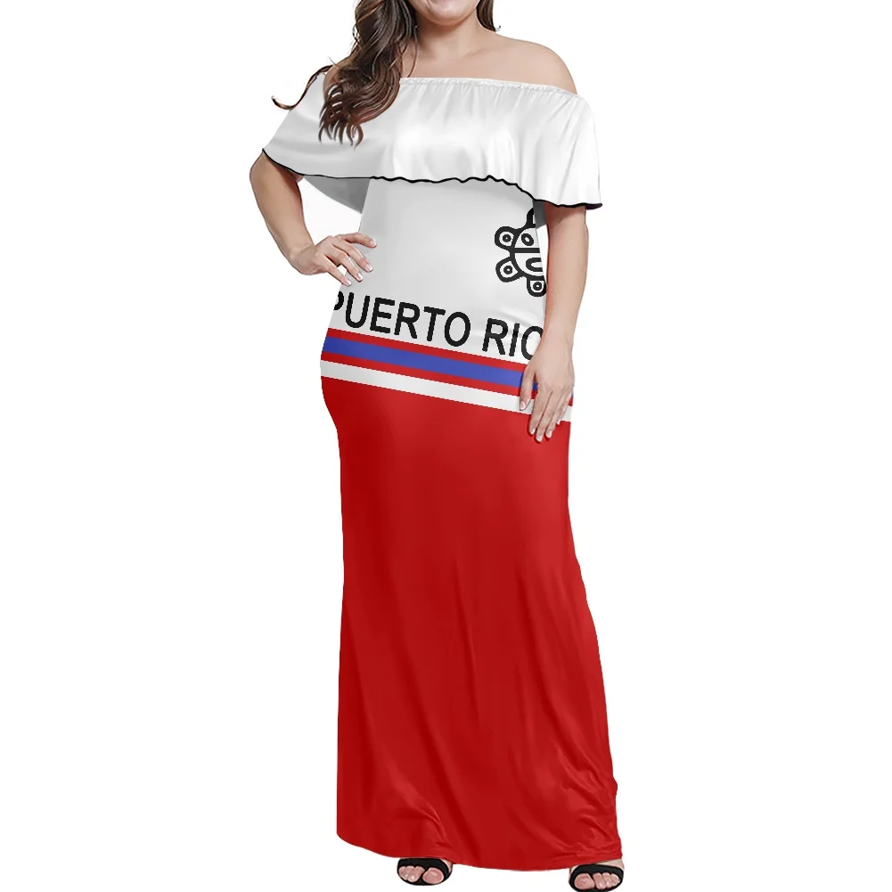 

Party Short Sleeve Long Skirt Summer Women's Dress Fashion Funny Pattern Flag Print Polynesia Off The Shoulder Corset Sexy Dress